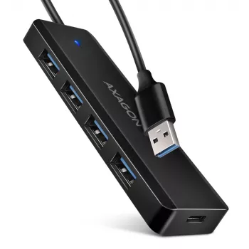 Axagon HUE-C1A hub TRAVEL 4x USB 5 Gbps, ingresso alimentazione USB-C, cavo USB-A 19 cm