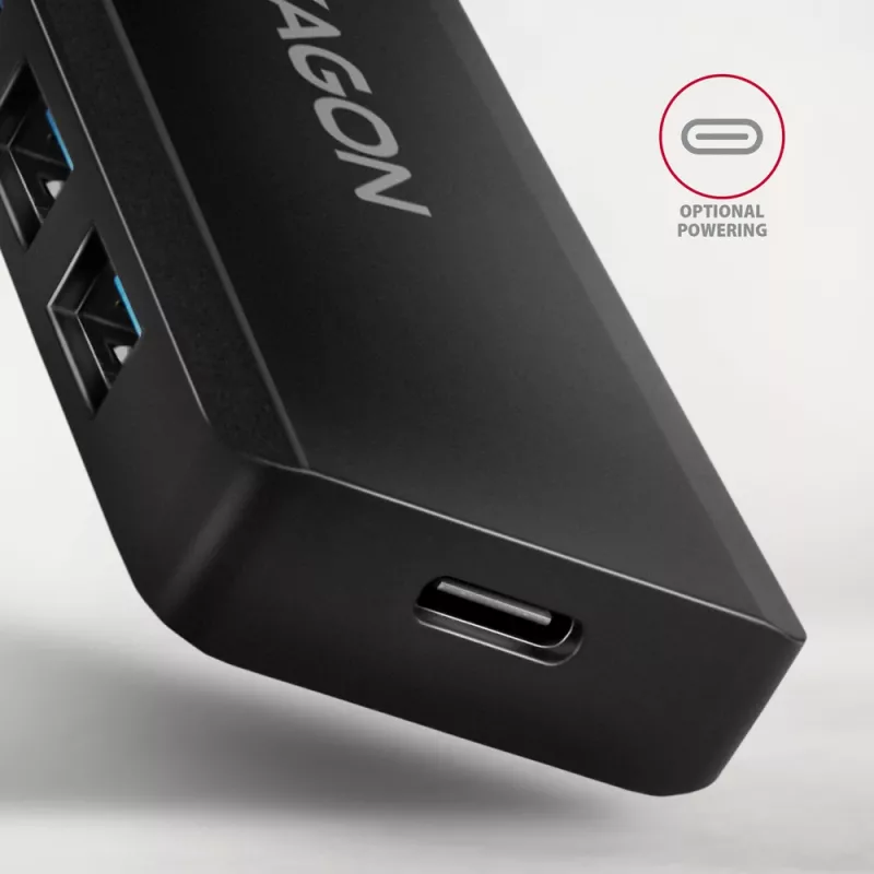 Axagon HUE-C1A hub TRAVEL 4x USB 5 Gbps, ingresso alimentazione USB-C, cavo USB-A 19 cm
