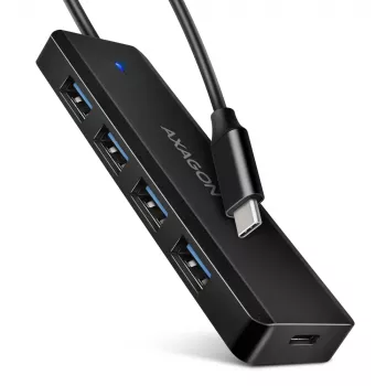 Axagon HUE-C1C hub TRAVEL 4x USB 5 Gbps, ingresso alimentazione USB-C, cavo USB-C 19 cm