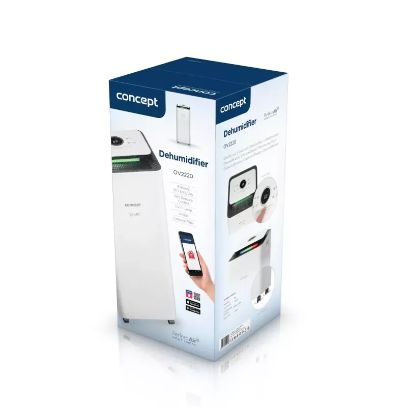 Deumidificatore Concept Solution OV2220 — serbatoio 3,5 l, 2 velocità, 320 W, 45 dB, bianco
