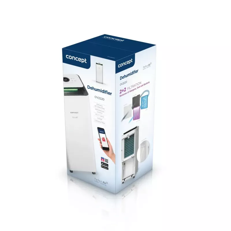 Deumidificatore Concept Solution OV2220 — serbatoio 3,5 l, 2 velocità, 320 W, 45 dB, bianco