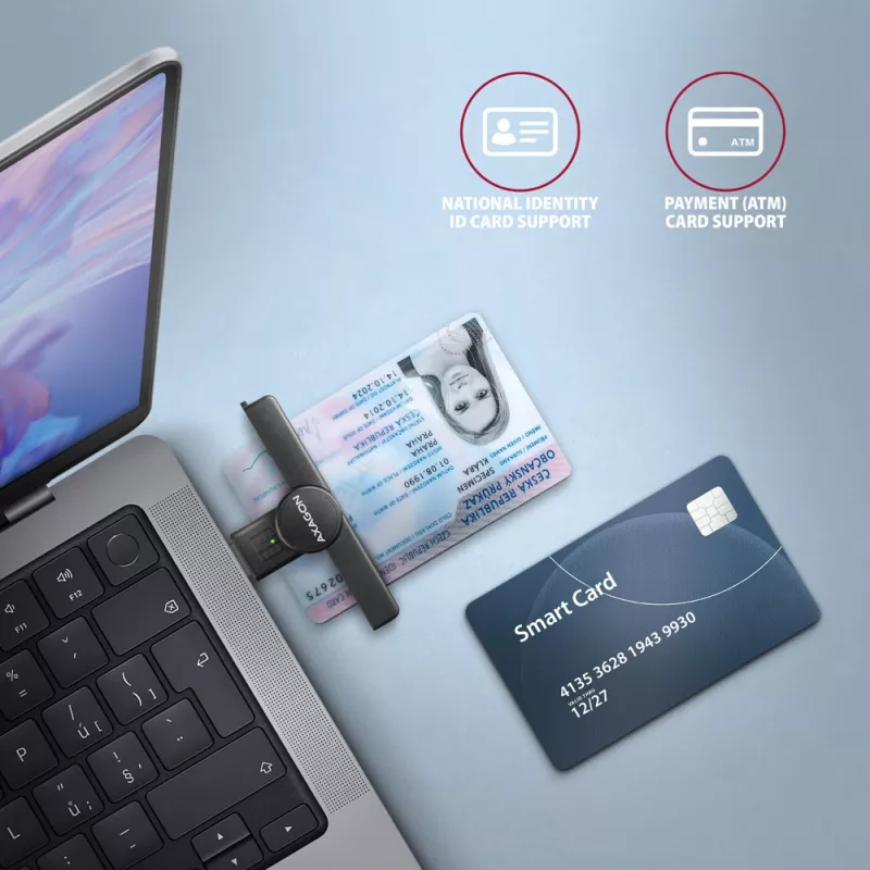 Lettore di smart card / carte ID Axagon CRE-SMPA USB-A PocketReader, USB 2.0, nero, 13 g