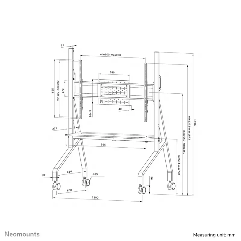 Carrello TV Neomounts FL50-525BL1 55-86 pollici - installazione rapida - TÜV