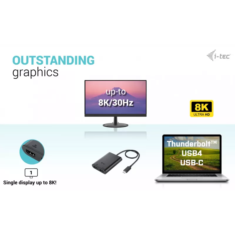 Adattatore video i-tec USB-C Dual 4K/60Hz (Single 8K/30Hz) HDMI