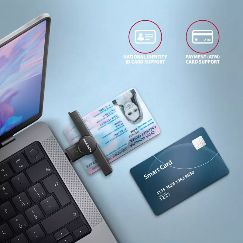 Axagon CRE-SMPC lettore USB-C di smart card/carta d'identità PocketReader lettore di smart card per interni USB Type-C nero
