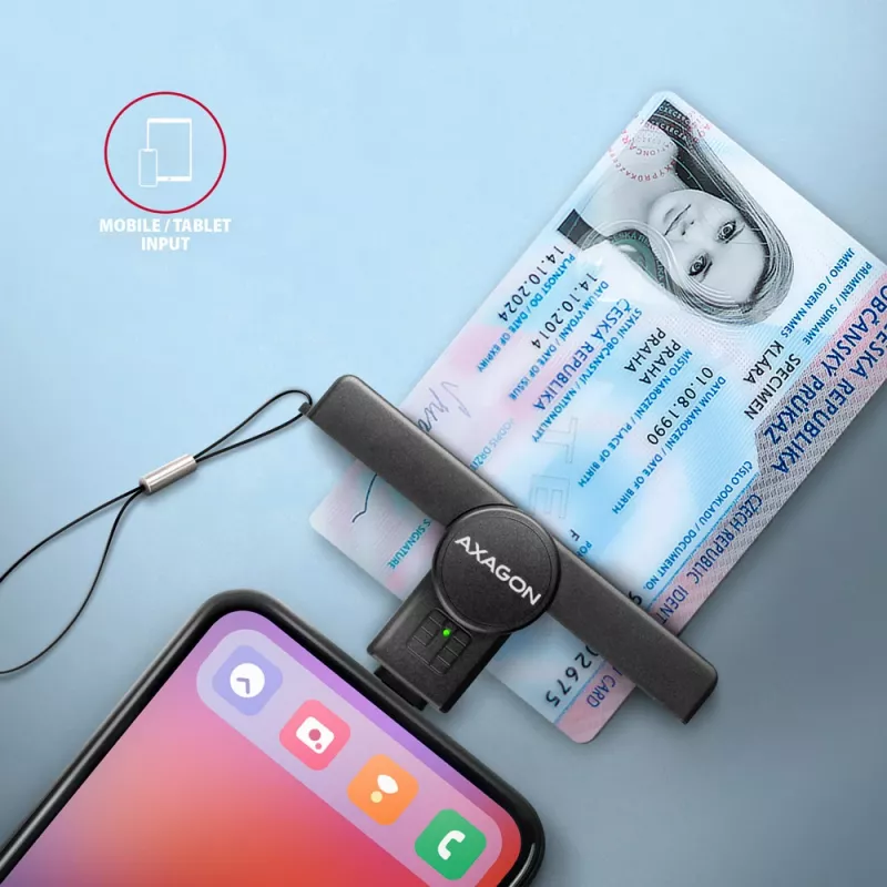 Axagon CRE-SMPC lettore USB-C di smart card/carta d'identità PocketReader lettore di smart card per interni USB Type-C nero