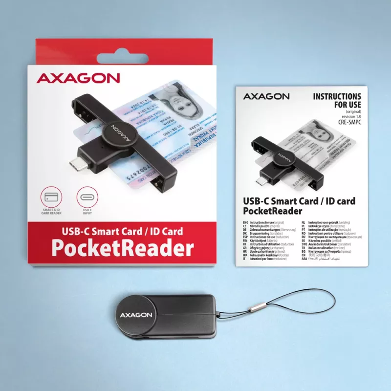 Axagon CRE-SMPC lettore USB-C di smart card/carta d'identità PocketReader lettore di smart card per interni USB Type-C nero