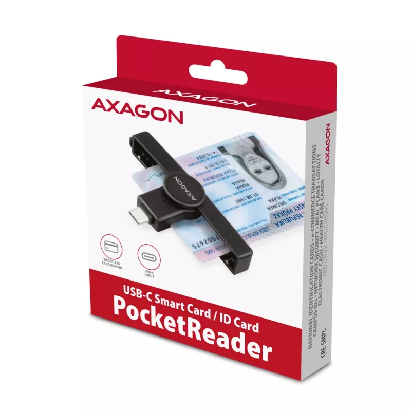 Axagon CRE-SMPC lettore USB-C di smart card/carta d'identità PocketReader lettore di smart card per interni USB Type-C nero