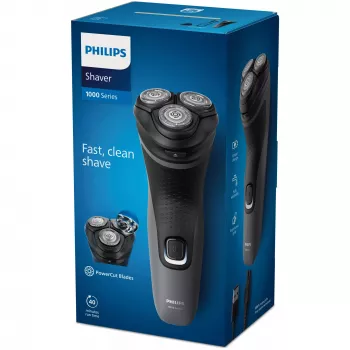 Rasoio elettrico Philips Shaver 1000 Series S1142/00, rasoio rotativo, nero, grigio, sistema di lame PowerCut, SH30, 2 anno/i, batteria