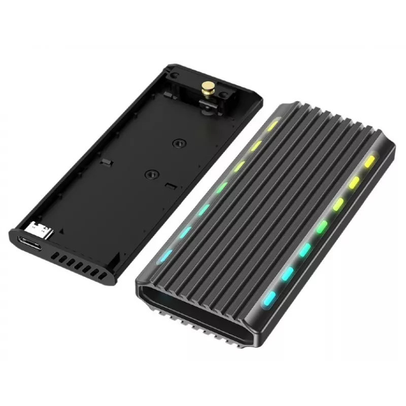 GEMBIRD EE2280-U3C-03 box esterno per SSD M.2 NVMe/SATA, USB 3.1 Gen 2 (10 Gbit/s), USB Type-C, RGB, alluminio