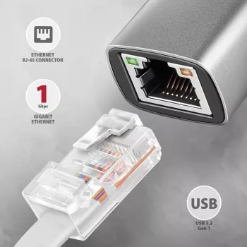 Axagon ADE-TXCA USB-C + USB-A 3.2 Gen 1 - Adattatore Gigabit Ethernet, Asix AX88179