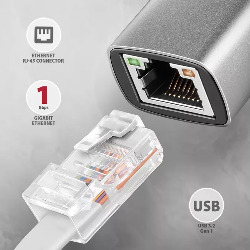 Axagon ADE-TXCA USB-C + USB-A 3.2 Gen 1 - Adattatore Gigabit Ethernet, Asix AX88179