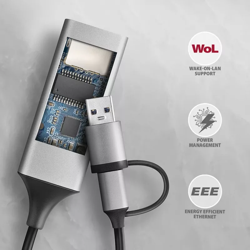 Axagon ADE-TXCA USB-C + USB-A 3.2 Gen 1 - Adattatore Gigabit Ethernet, Asix AX88179