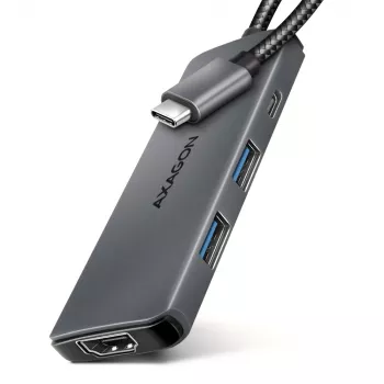 Hub Axagon HMC-5H8K USB 5Gbps 2x USB-A USB-C HDMI 8k/30Hz PD 100W cavo USB-C con filo USB 3.2 Gen 1 (3.1 Gen 1) Type-C grigio
