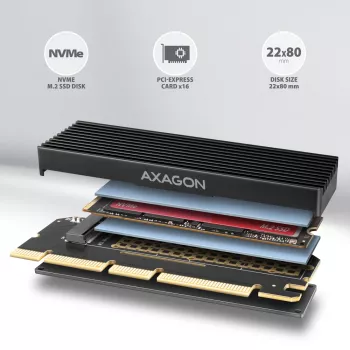 Axagon PCEM2-XS PCIe x16 - Adattatore M.2 NVMe M-Key, con dissipatore passivo in alluminio