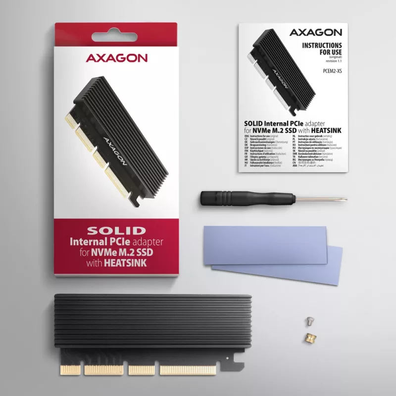 Axagon PCEM2-XS PCIe x16 - Adattatore M.2 NVMe M-Key, con dissipatore passivo in alluminio