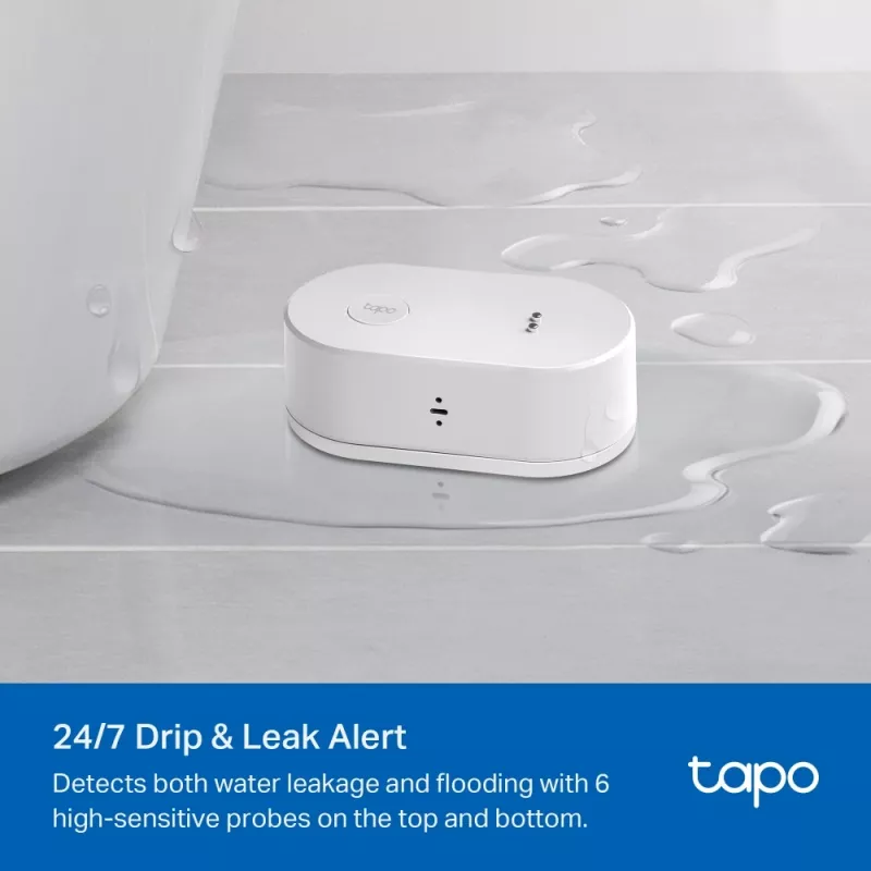 Sensore di perdite d'acqua TP-Link Tapo T300 Wi‑Fi, allarme regolabile 90 dB, IP67, batteria (2×AAA), richiede hub