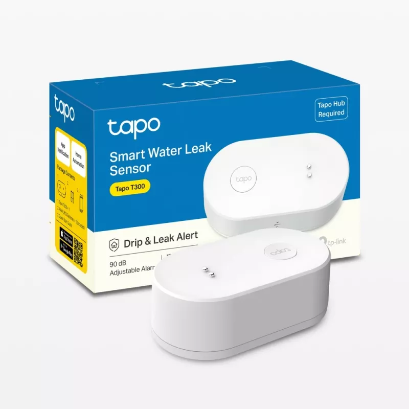 Sensore di perdite d'acqua TP-Link Tapo T300 Wi‑Fi, allarme regolabile 90 dB, IP67, batteria (2×AAA), richiede hub