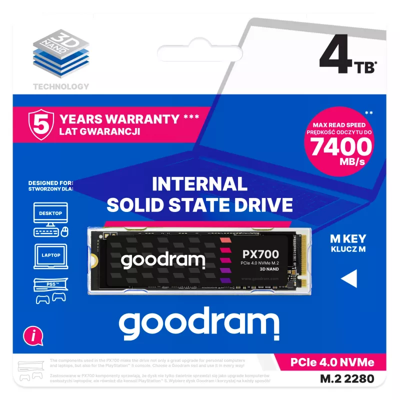 Goodram PX700 SSD SSDPR-PX700-04T-80 unità a stato solido interna 4 TB M.2 PCI Express 4.0 NVMe 3D NAND
