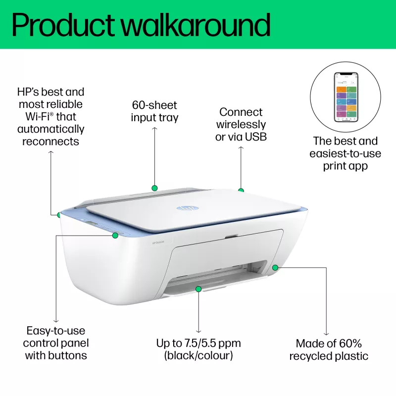HP DeskJet 2822e stampante a colori 3-in-1 wireless, Instant Ink; copiatrice, scanner