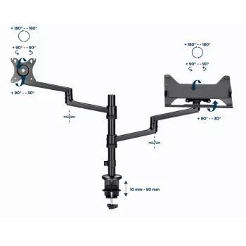Gembird MA-DA-04 supporto da scrivania regolabile con braccio per monitor e ripiano per notebook, 17–32 pollici