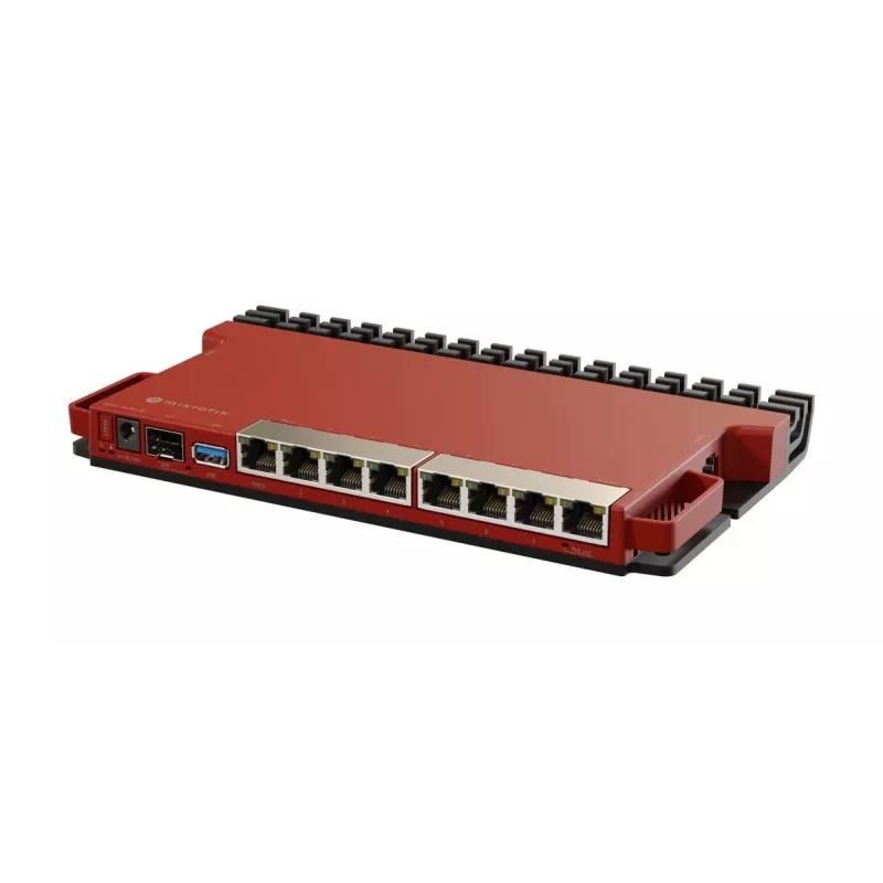 Router cablato MikroTik L009UiGS-RM — 8x RJ-45, 2,5 Gigabit Ethernet, 1x SFP, 1x USB, CPU 800 MHz, 512 MB RAM, rosso