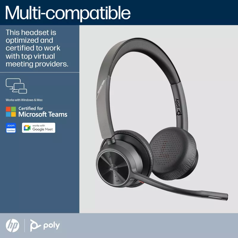 HP Poly Voyager 4320 cuffie Microsoft Teams certified +BT700 dongle +stazione di ricarica
