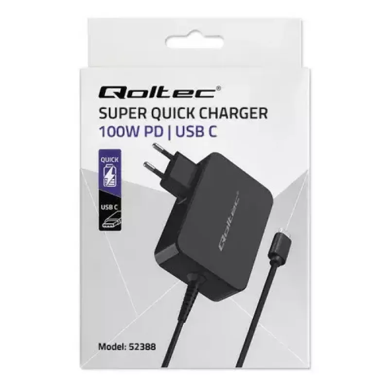Caricabatterie Qoltec 52388 Indoor Fast Charging 20V 5A nero