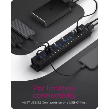 ICY BOX Hub 17 porte con interfaccia USB 3.2 Gen 1 Type-A, USB 3.2 Gen 1 (3.1 Gen 1) Type-A, USB 3.2 Gen 1 (3.1 Gen 1) Type-A, USB Type-B, 5000 Mbit/s, nero, Cina, DC