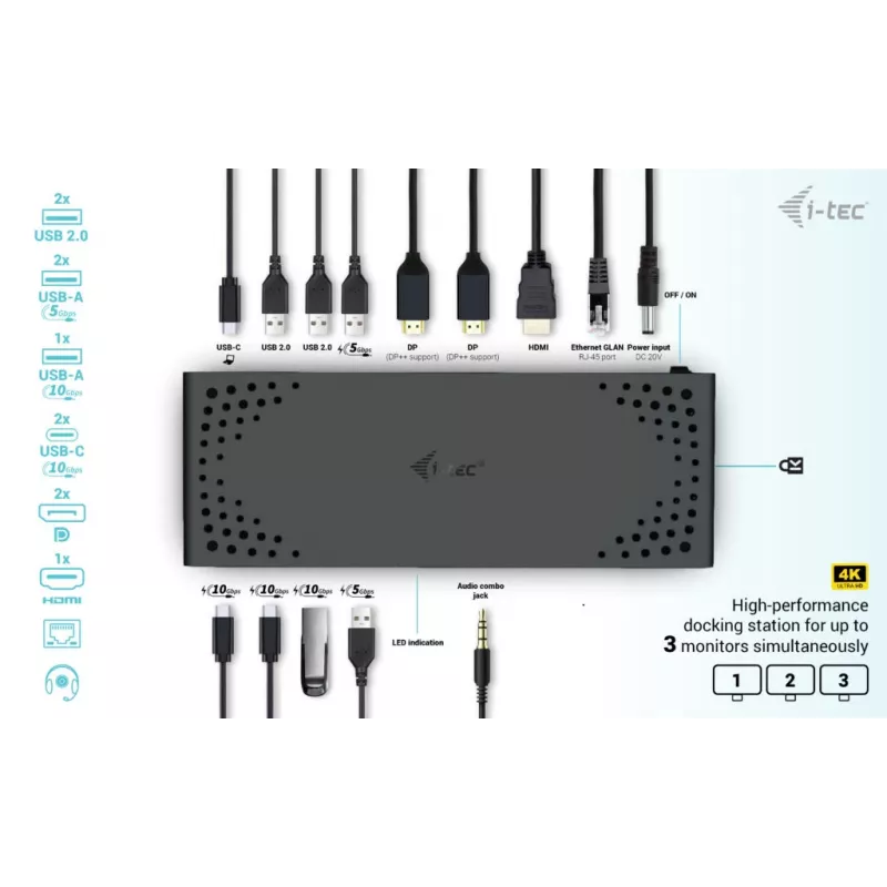 i-tec USB-C Triple Display Docking Station Gen 2 Power Delivery 100W con filo 3.2