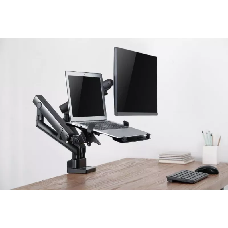 GEMBIRD Braccio monitor regolabile per montaggio a tavolo con supporto per notebook (completamente orientabile)