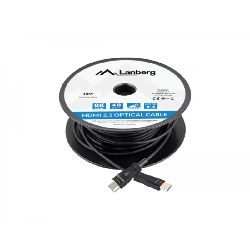 Cavo HDMI LANBERG CA-HDMI-30FB-0100-BK 10 m, HDMI Type-A 2.1, 48 Gbit/s, 144 Hz, HDR, ARC, Ethernet