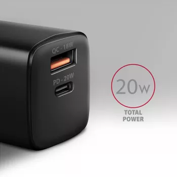 Caricabatterie da parete Axagon ACU-PQ20 QC3.0 PD Type-C 20W nero