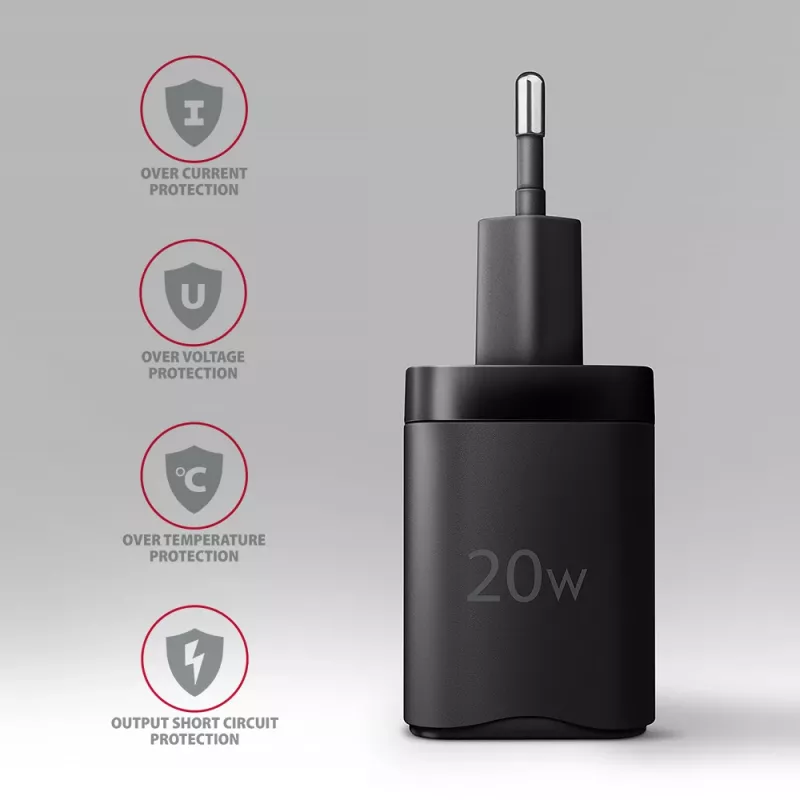 Caricabatterie da parete Axagon ACU-PQ20 QC3.0 PD Type-C 20W nero