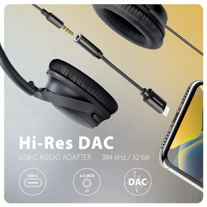 Axagon ADA-HC adattatore audio USB-C a jack 3,5 mm – DAC Hi-Res, 384 kHz/32 Bit, stereo