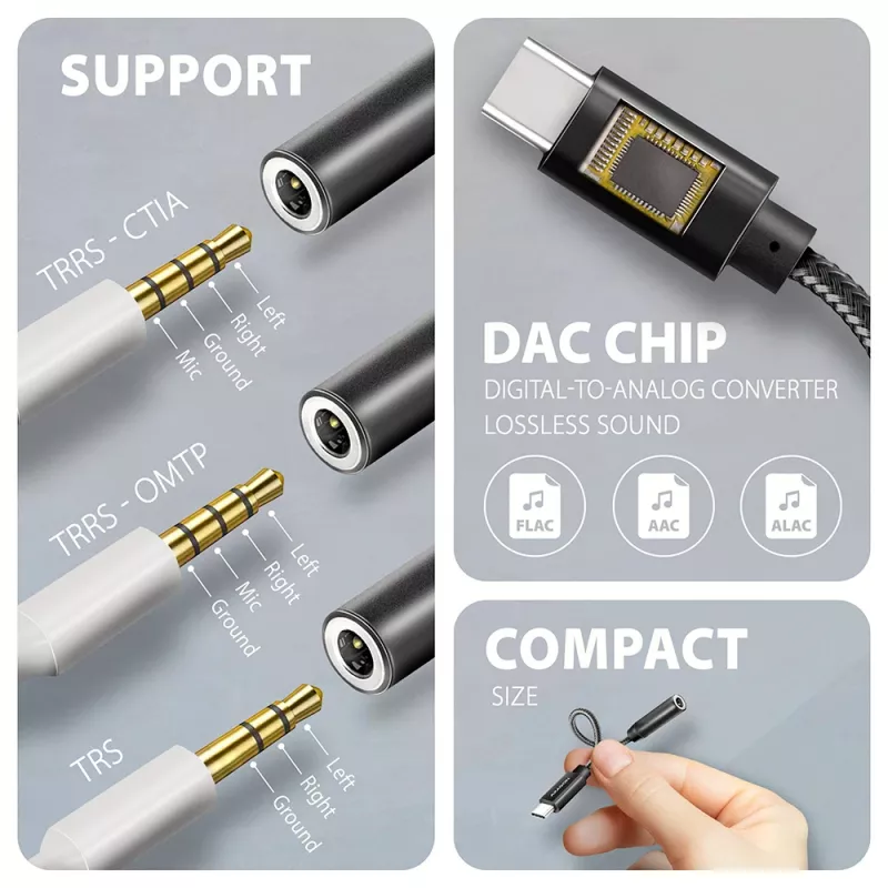 Axagon ADA-HC adattatore audio USB-C a jack 3,5 mm – DAC Hi-Res, 384 kHz/32 Bit, stereo
