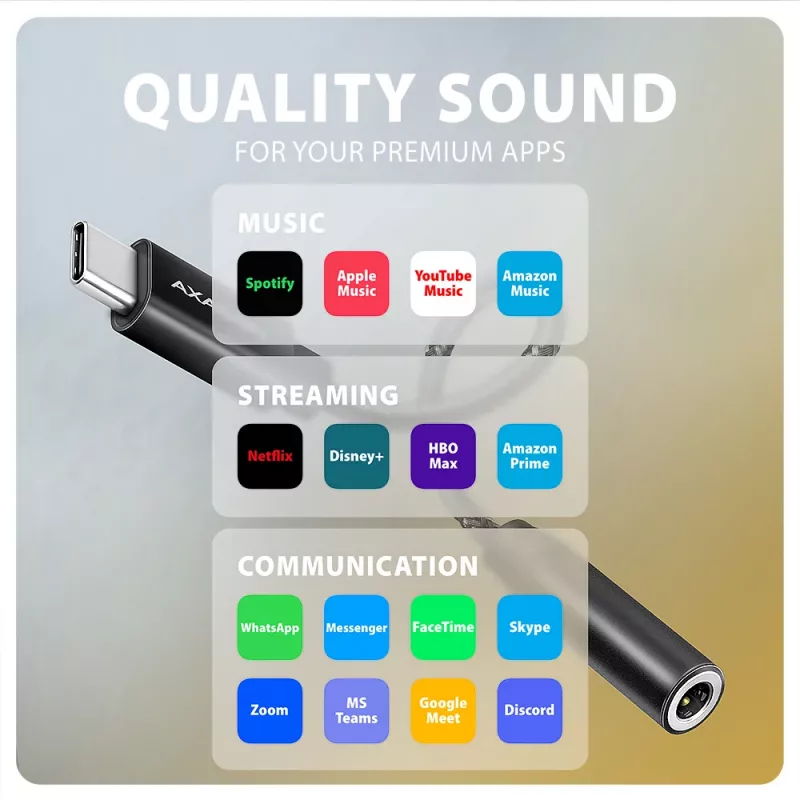Axagon ADA-HC adattatore audio USB-C a jack 3,5 mm – DAC Hi-Res, 384 kHz/32 Bit, stereo