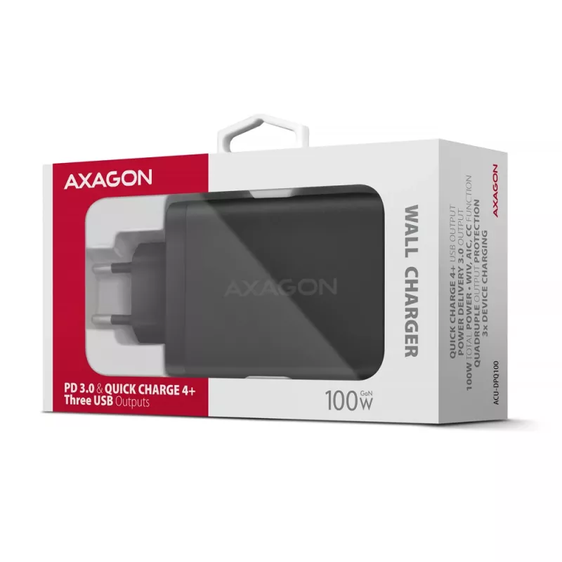 Axagon ACU-DPQ100 PD3.0 & QC 4+ TRE USCITE caricabatterie da parete 100W
