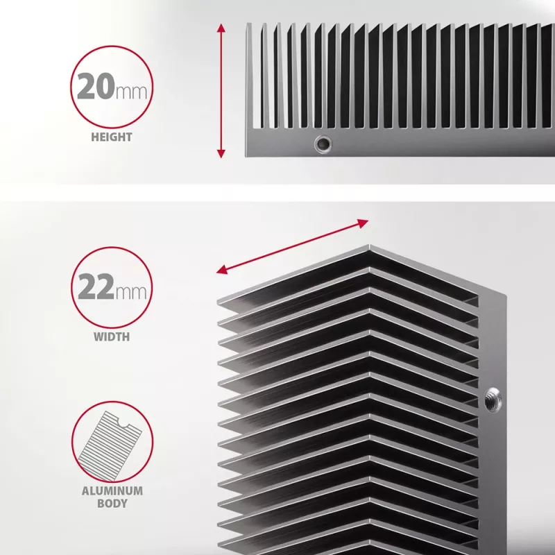 Axagon CLR-M2XT dissipatore passivo in alluminio per SSD M.2 a singola e doppia faccia formato 2280, altezza 24 mm