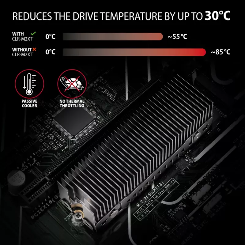 Axagon CLR-M2XT dissipatore passivo in alluminio per SSD M.2 a singola e doppia faccia formato 2280, altezza 24 mm