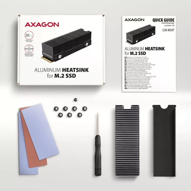 Axagon CLR-M2XT dissipatore passivo in alluminio per SSD M.2 a singola e doppia faccia formato 2280, altezza 24 mm