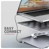 Axagon HMC-STND hub multi-porta USB-C 5Gbit/s e supporto in alluminio per laptop. HDMI 4K/60Hz, GLAN, PD e 3 porte USB-A. Cavo USB-C 60 cm.