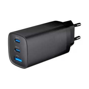 Caricabatterie rapido USB GEMBIRD – Type-A e C 3 porte 65 W, QC 3.0 e PowerDelivery, GaN – nero