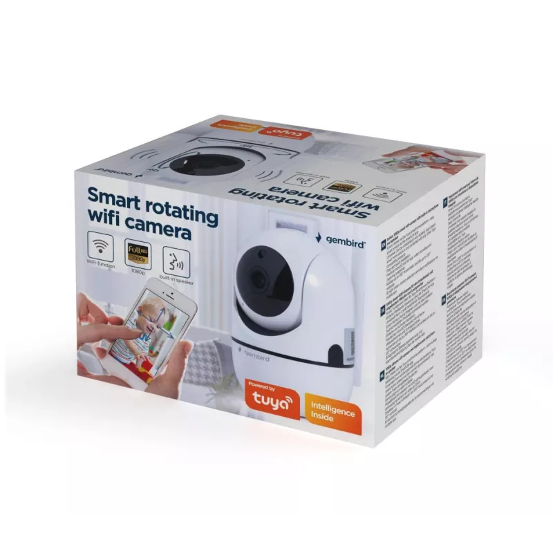 Gembird TSL-CAM-WRHD-02 telecamera Wi-Fi smart orientabile per interni, Full HD 1080p, Tuya, rotazione 355°, bianca