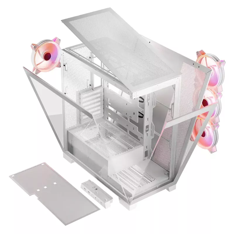 Case per PC MODECOM Volcano SPACE APEX ARGB MIDI Tower bianco – acciaio, pannello laterale, ventole ARGB, USB-C