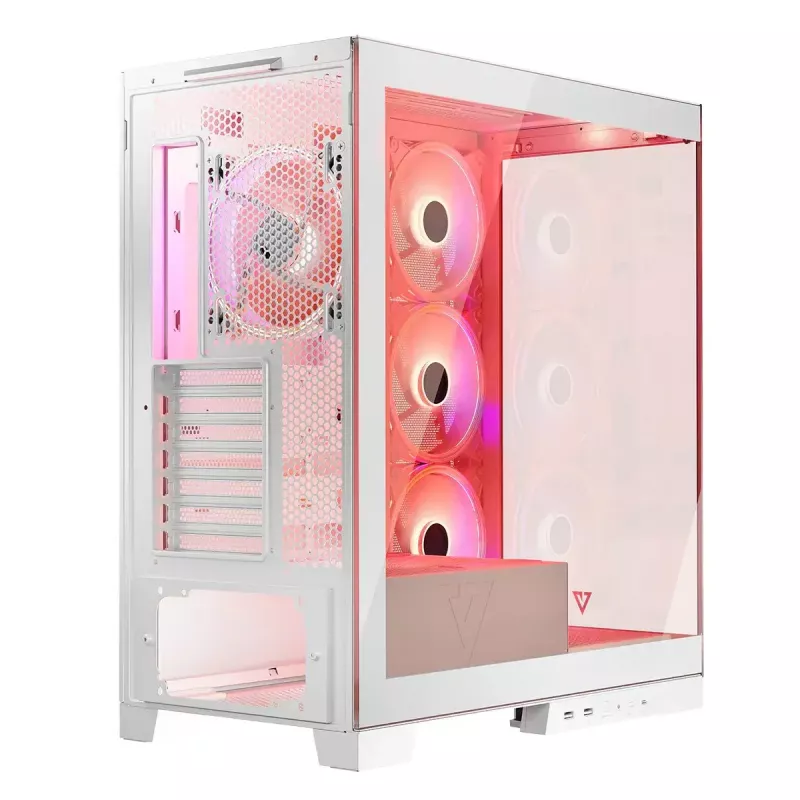 Case per PC MODECOM Volcano SPACE APEX ARGB MIDI Tower bianco – acciaio, pannello laterale, ventole ARGB, USB-C