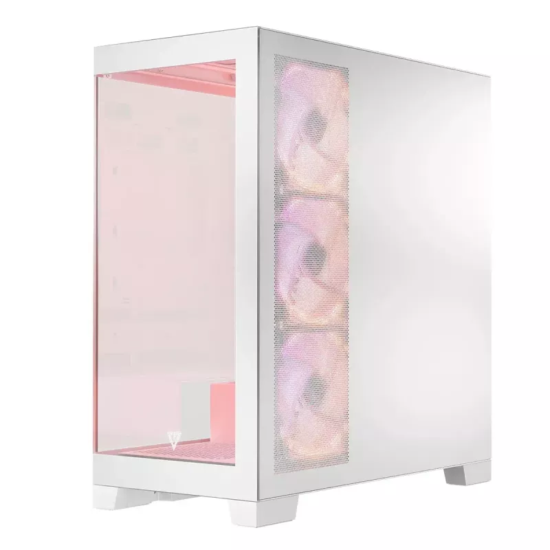 Case per PC MODECOM Volcano SPACE APEX ARGB MIDI Tower bianco – acciaio, pannello laterale, ventole ARGB, USB-C
