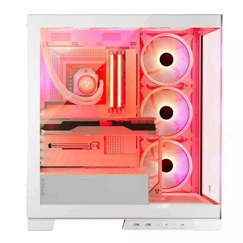 Case per PC MODECOM Volcano SPACE APEX ARGB MIDI Tower bianco – acciaio, pannello laterale, ventole ARGB, USB-C