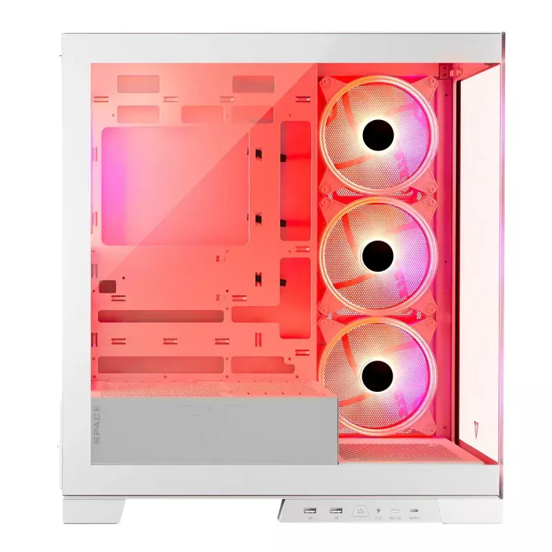 Case per PC MODECOM Volcano SPACE APEX ARGB MIDI Tower bianco – acciaio, pannello laterale, ventole ARGB, USB-C