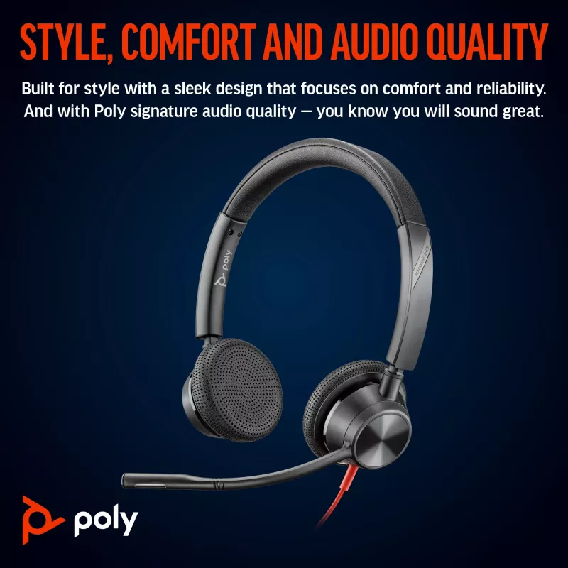 HP Poly Blackwire 3325 cuffie stereo USB-C + jack 3,5 mm + adattatore USB-C/A